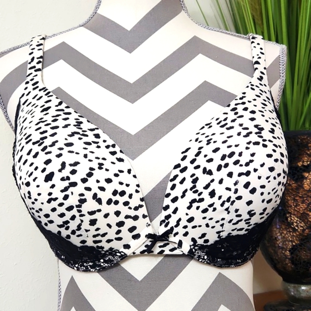 Cacique Spotted Lightly Padded Underwire Plunge Bra